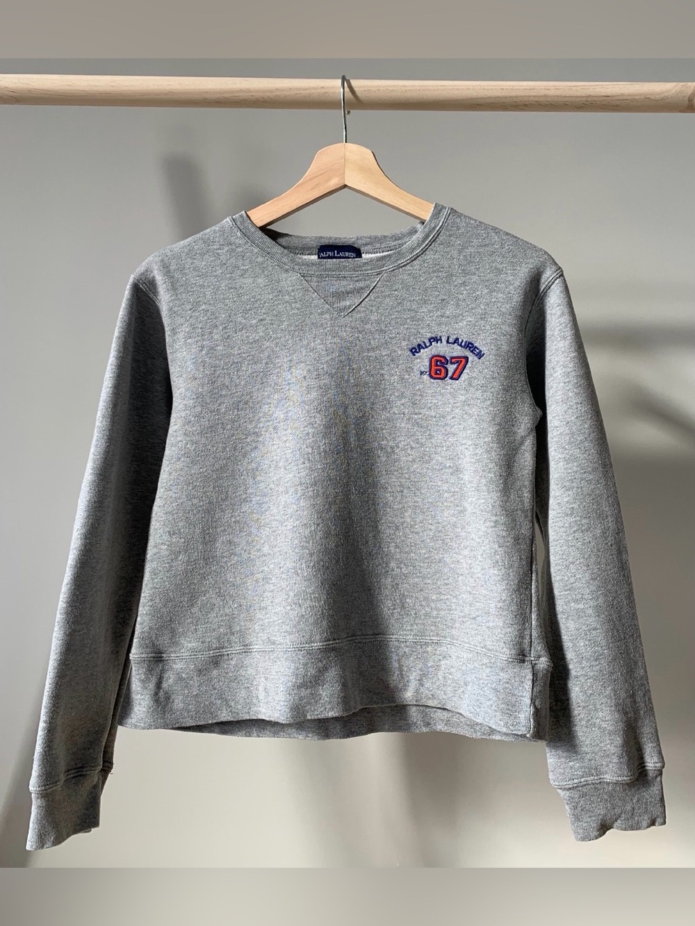 Ralph Lauren Girl’s Gray Crewneck Sweatshirt with '67 Embroidered Logo LG